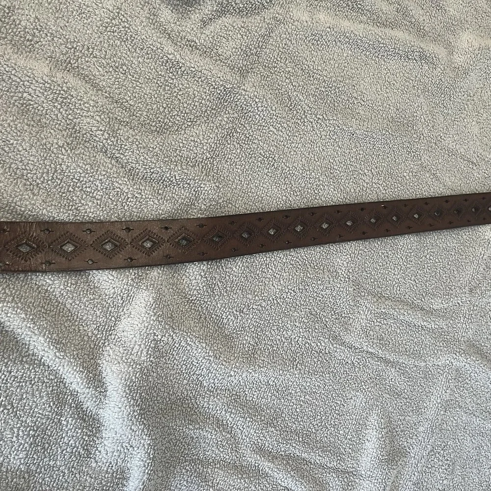 Fossil Brown Leather Laser Diamond Cut Belt Western Boho Large Hippie Unisex